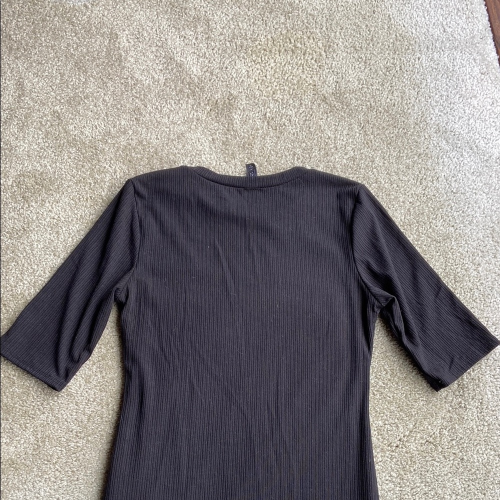 Women's Black Ribbed Dress with Rouched Side, Medium - Picture 6 of 8